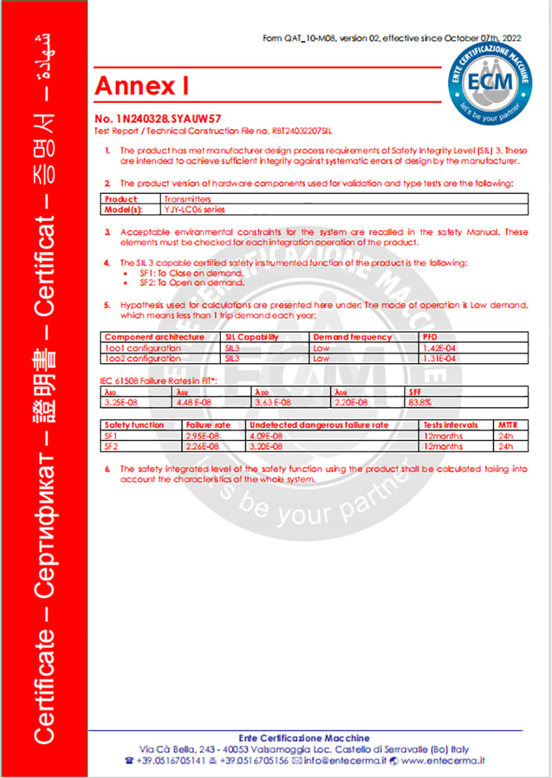 产品 SIL3 安全认证