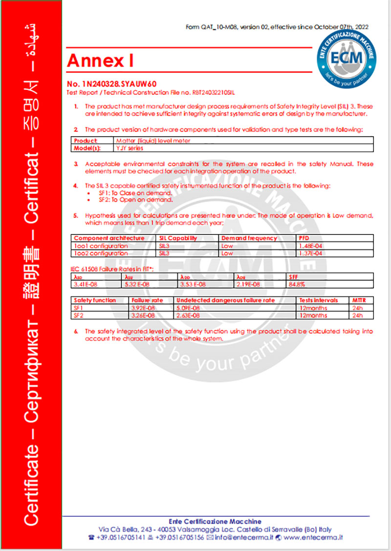 产品 SIL3 安全认证